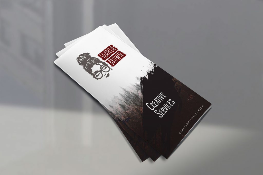 Front view of trifold brochure for Shania Brown branding