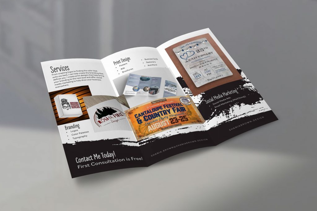 Inside view of trifold brochure for Shania Brown branding