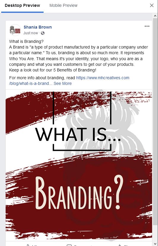 What is Branding Facebook post preview