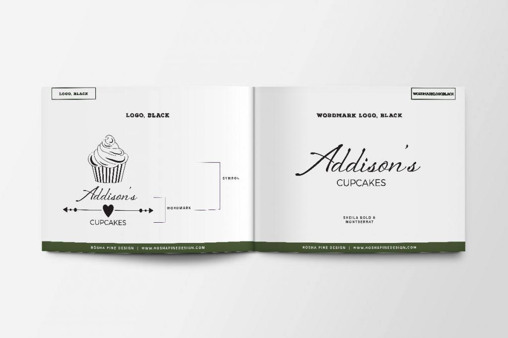 Addison's Cupcakes logos in a booklet mockup