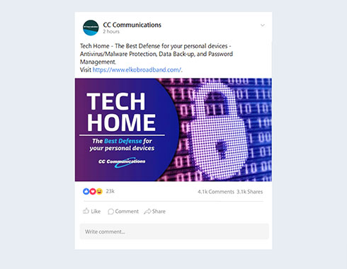 Mockup of Facbook post for CC Communications